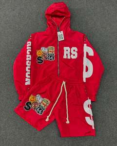 Conjunto de Dos Piezas de Ropa Urbana Unisex Personalizada OEM, Talla Grande, Chaqueta Cortavientos de Nailon con Cremallera y Pantalones Cortos Deportivos con Estampado DTG - Product Image 3