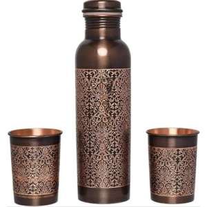 Botella de cobre hecha a mano de grado premium con juego de vidrio con acabado suave, perfecta para oficina, hogar y uso de viaje para venta de exportación - Product Image 2