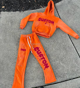 Survêtements personnalisés de haute qualité en coton éponge française pantalon de survêtement évasé et ensemble de sweat à capuche Streetwear ensemble de survêtements délavés à l'acide - Product Image 5