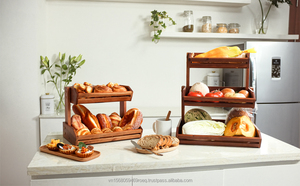 Panier à Fruits et Légumes en Acacia Écologique Élégant à 3 Niveaux, Support de Comptoir de Cuisine, Stockage de Pain, Snack - Product Image 5