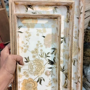 ชุดจานที่เสิร์ฟทำจากไม้ลายดอกไม้สีทองหรูหราสำหรับตกแต่งบ้านสไตล์วินเทจ - Product Image 2