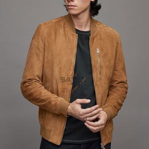 Chaqueta Ligera de Cuero Genuino de Vaca con Cuello Alto, Bordado Frontal, Estilo Urbano para Hombre, Cierre de Cremallera, Servicio Personalizado OEM - Product Image 1