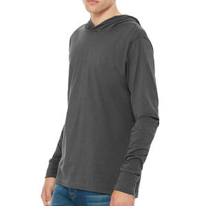Pullover Cotton Poly T-Shirt Hoodie Washed Coal Grey Sweatshirt - Product Image 2