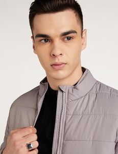 wholesale custom logo design OEM collar zipper puffer <b>jackets</b> <b>grey</b> colour men streetwear <b>jackets</b> - Product Image 4