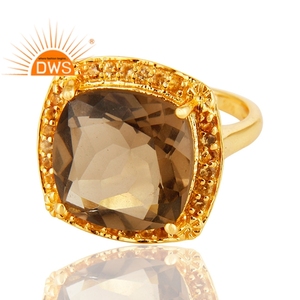 Best Selling Sterling Silver 18K Gold Plated Natural Citrine & Smoky Quartz Gemstone <b>Ring</b> Demi <b>Fine</b> Jewelry Manufacturer - Product Image 2