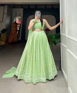 Trending Office Wear Linen Lehenga Choli Set with Chic Printed Design and Hand Work on Your Big Day Modern <strong>Bride</strong> Lehenga Choli