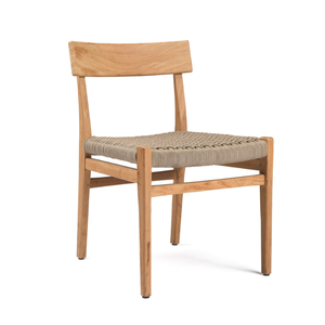 Chaise de salle à manger en teck massif en gros, siège en corde tissée à la main, design durable et intemporel, salon - Product Image 1