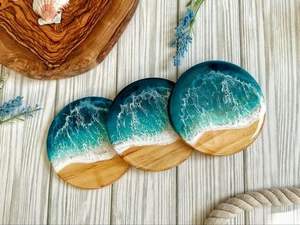 Sous-verre en bois et résine de haute qualité, fait main, style bohème, écologique, décoration intérieure, design personnalisé - Product Image 2