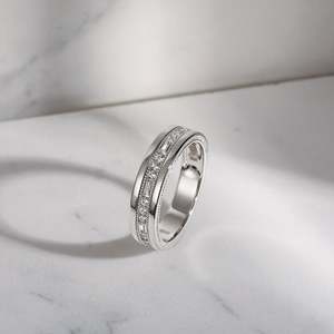 Jeulia Classic Emerald Cut Men's <b>Eternity</b> Band Sterling <b>Silver</b> Wedding <b>Ring</b> with Zircon - Product Image 3