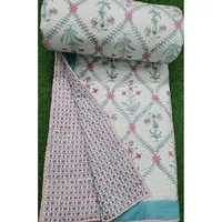 Couette en coton bleu faite à la main, patchwork imprimé, motif brodé, double taille, couverture douce, lavable en machine, literie artisanale