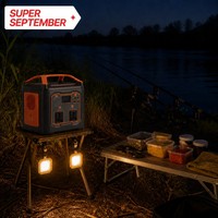 Batterie LiFePO4 200W, 4x lumières d'ambiance, enceinte Bluetooth, onduleur à onde sinusoïdale modifiée 76,8Wh, solaire