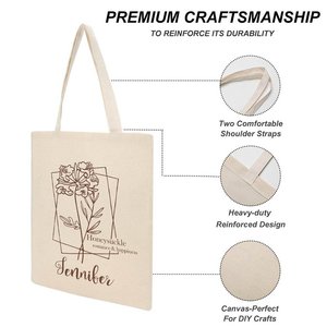 Sac de courses en toile personnalisé à fermeture ouverte avec fleur de naissance, couleur unie, cadeau pour elle - Product Image 5