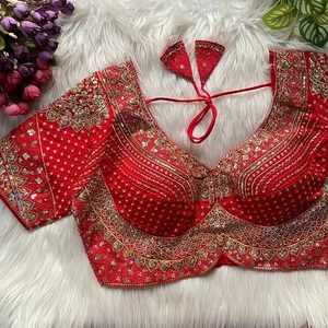 เสื้อชอลีผ้าไหมโรมันแท้เนื้อนุ่มสำหรับผู้หญิง งานปักสวยงาม เหมาะสำหรับงานปาร์ตี้ ผลิตในอินเดีย - Product Image 1