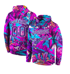 Custom <b>Men's</b> Hooded <b>Sweatshirt</b> Sublimation Print Purple <b>Pink</b> Pattern Casual Sport Wear Team Name Number Design - Product Image 1