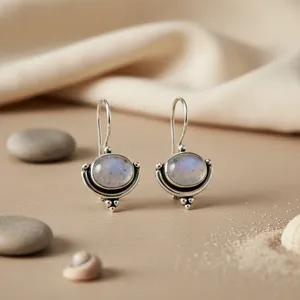 Boucles d'oreilles goutte d'eau en opale et argent 925, style vintage, serties clos, pour femme, à porter au quotidien, cadeau, bijoux du Rajasthan - Product Image 2