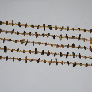 <b>Top</b> Quality <b>Gold</b> Plated Wire wrapped Natural Tiger Eye gemstone Beads Rondelle Rosary Chain Beaded Chain for Jewelry Making - Product Image 3