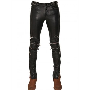 Nouveau pantalon en cuir noir coupe ajustée pour hommes personnalisé 100% polyester Style décontracté taille moyenne délavé foncé Service OEM - Product Image 2