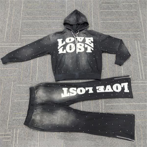 Sweat à capuche en éponge française surdimensionné Boxy avec fermeture éclair pour hommes, patch de broderie avec strass, logo personnalisé, survêtements à motif solide - Product Image 1