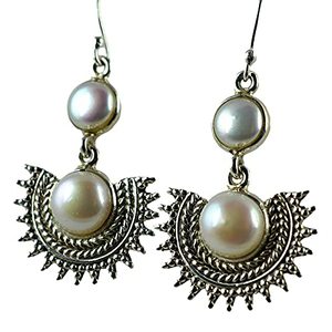 Freshwater White Pearl 925 Sterling Silver <b>Handmade</b> <b>Earrings</b> Boho June Birthstone Jewelry Perfect Birthday Gift for Her - Product Image 1