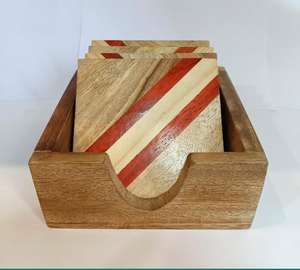 Modern Wood Resin <b>Coaster</b> <b>Set</b> <b>With</b> <b>Holder</b> Cup Square Round Wooden Resin <b>Coasters</b> for Drinks Handmade Handicraft Manufacturer - Product Image 5