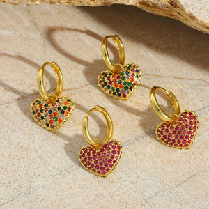 Stylish Classic Simple Commute <b>Heart</b> Shape Plating Inlay Copper Zircon 18k Rose <b>Gold</b> Plated Drop <b>Earrings</b> for Everyday Outfits - Product Image 2