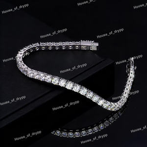 High Quality Moissanite Diamond Rhodium Plated Luxury Unisex Bracelet Prong <b>Set</b> with Tennis Chain 925 Silver Gift - Product Image 2