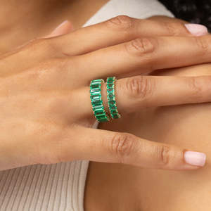 Bague d'éternité géométrique en platine, coupe marquise, plaquée rhodium, bijoux fins - Product Image 4