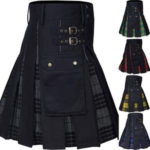 Écossais pour hommes Kilt mode décontracté rétro Style écossais poche jupe plissée personnalité traditionnelle Kilts motif à carreaux jupes - Product Image 1