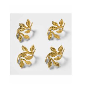 Ronds de serviette en aluminium doré élégants faits à la main en forme de feuille pour les mariages fêtes festivals ronds de serviette sains - Product Image 1