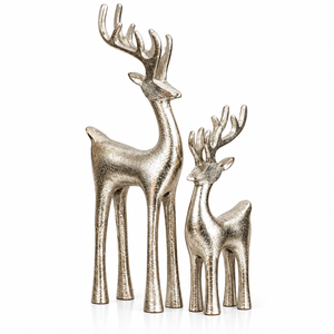 Ensemble de 2 sculptures de cerfs en métal argenté, décoration animale moderne pour table de Noël, décoration de la maison, thème des fêtes d'hiver - Product Image 1
