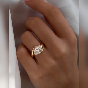 Bague de fiançailles de luxe en or 10K 14K 18K, argent, platine, double ovale, pierre précieuse moissanite, bijoux de mariage, fournisseur d'usine - Product Image 5