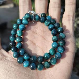 Elegante Collar de Cuentas Lisas de Ojo de Tigre Azul de 8 mm, Collar Unisex con Cierre de Plata de Ley y Cadena, Estilo Bohemio y Hippie - Product Image 4