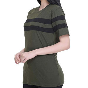 T-shirt rayé personnalisé en gros pour femme, manches courtes, col rond, en coton, coupe décontractée ample, style streetwear, hauts de mode pour femmes - Product Image 4