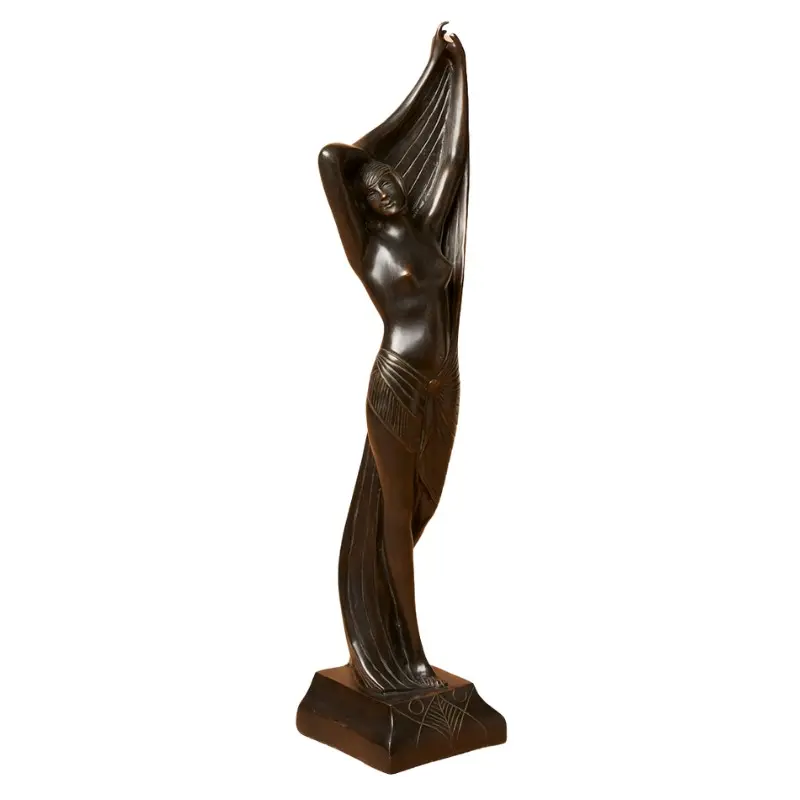 Hand made in Italy Lady with Veil Bronze Sculpture with brown patina contemporary Fine Art for collections 50 x 40 x 26 cm