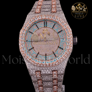 Montre personnalisée de luxe pour homme, style antique, mouvement en acier inoxydable, cadran rose, or rose, diamants Moissanite VVS, style de luxe - Product Image 4
