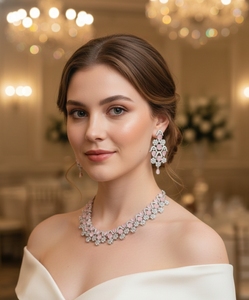 Ensemble collier et boucles d'oreilles Blush Radiance Royale, confectionné avec des pierres ovales de qualité supérieure en rose blush. - Product Image 2