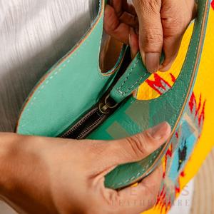 Bolso cruzado de cuero genuino turquesa de estilo suroeste para mujer, bolso de mensajero Tribal Navajo, bolso de hombro étnico Hobo Hippie - Product Image 6