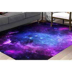 Tapis imprimé paysage ciel étoilé, motif violet et bleu pour un nettoyage facile, tapis en velours - Product Image 2