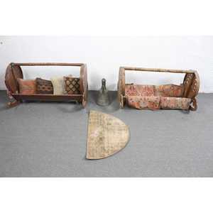 2.5x1.5 ft Round Vintage Rug, Turkish Rug, <b>Brown</b> Gray Floral <b>Wool</b> Rug - Product Image 3