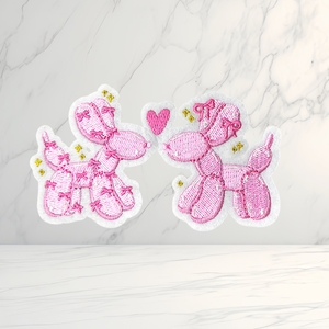 Patch en forme de cœur de chien à double ballon rose de dessin animé pour la décoration des vêtements - Product Image 1