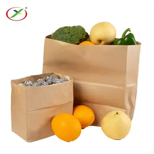 Wholesale Custom Eco-friendly Plain Square Bottom Brown Kraft Paper Food Take Away Bags Without Handle