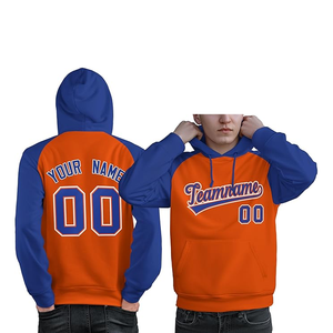 Sweat à capuche raglan personnalisé pour homme, orange et bleu, avec impression du nom et du numéro de l'équipe, design personnalisé devant et derrière, coupe classique, vêtement d'automne - Product Image 1