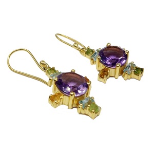 Boucles d'oreilles faites à la main en argent sterling 925 plaqué or avec mélange de pierres précieuses abordables et élégantes pour femmes - Product Image 1