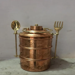 Boîte à lunch moderne en laiton, 2 étages, avec poignées latérales, petit ensemble de rangement alimentaire rond pour la cuisine, disponible à prix de gros. - Product Image 3