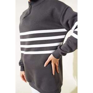 Stripe Printed <b>Zippered</b> Three Thread Women's Silk Sweatshirt High Quality Embroidered <b>Hoodies</b> Streetwear Style for Winter - Product Image 2