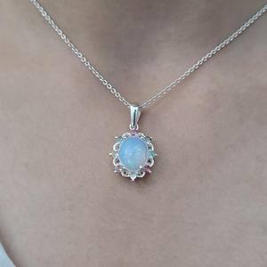 Sterling Silver Ethiopian Opal Pendant <b>Necklace</b> Vintage Cabochon Accent Elegant Jewelry Gift Children's Women Girls <b>24K</b> <b>Gold</b> - Product Image 3
