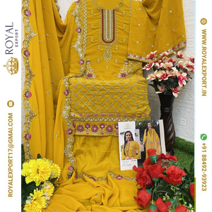Collection de costumes pakistanais Salwar Kameez en faux georgette lourd brodé et séquencé de créateur exclusif - Product Image 6