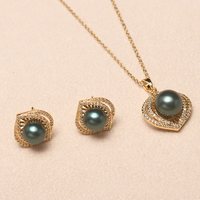 Set Perhiasan Mutiara Bentuk Mata Kalung dan Anting Stud 10mm 8mm Zirkon Mikro Hadiah Wanita JadeRitual