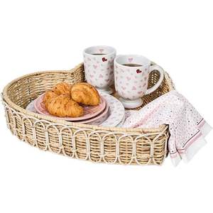 Plateau cœur en rotin blanchi à la chaux Provence 16 "Ornement tissé suspendu décoratif pour événements de pépinière et décoration intérieure - Product Image 3