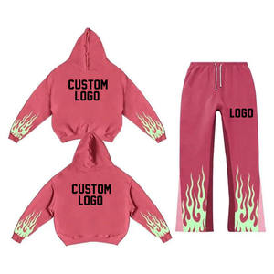 Survêtements personnalisés délavés à l'acide Écusson de broderie avec appliques à fermeture éclair Survêtements complets évasés Ensembles sweats à capuche et pantalons de survêtement pour hommes - Product Image 1